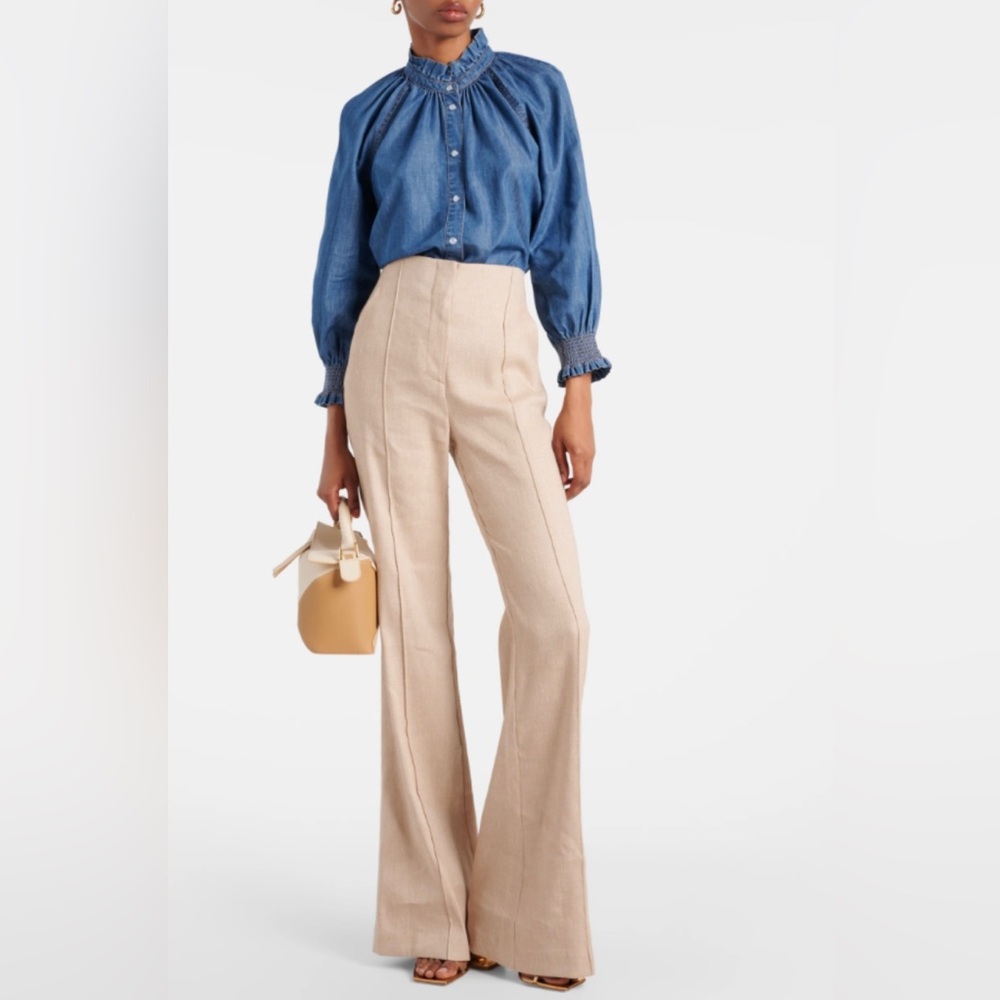 NWT Veronica Beard Komi Linen-blend Twill Flare Pants Size 16 High Rise Trouser